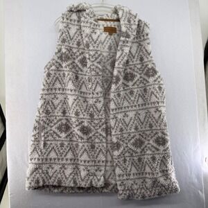 Koolaburra‎ by UGG Womens Grey Geometric Sherpa Hooded Open Front Vest L Comfy